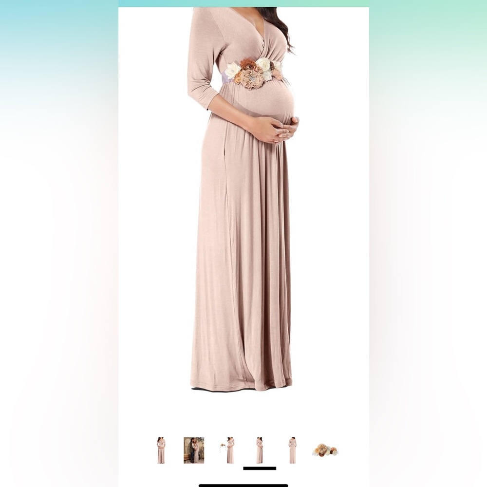 KIM S Maternity Maxi Dress with Flower Sash(S-3XL)/Wrapped Ruched V Neck